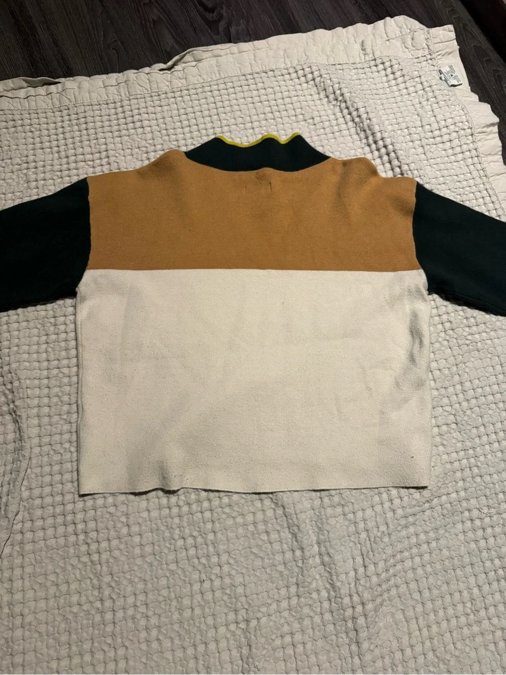 Anthropologie Men's Colorblock Sweater in Dark Green & Tan